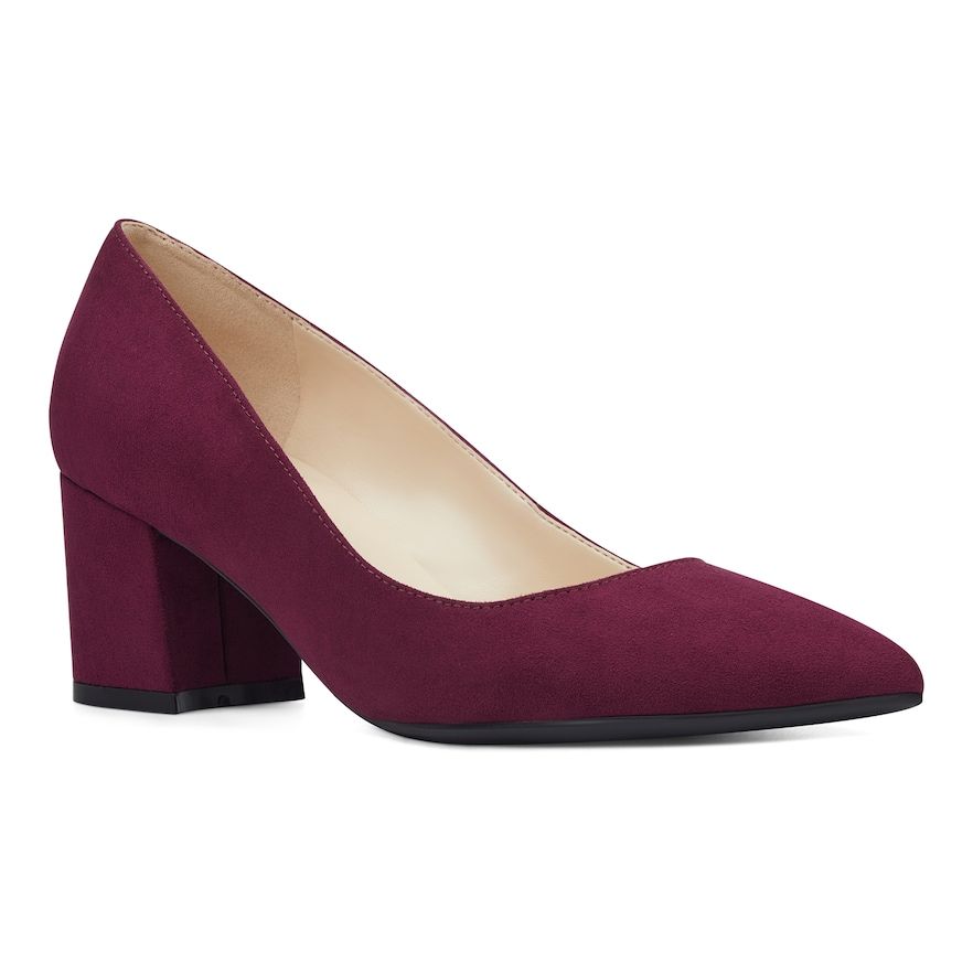 Nine West Suede Pointed Toe Block Heel Pump in Wine