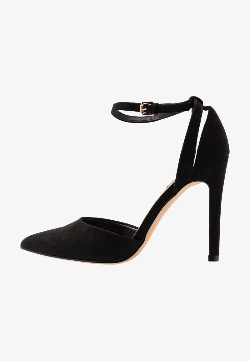 ONLY BLACK POINTED TOE ANKLE STRAP HEELS