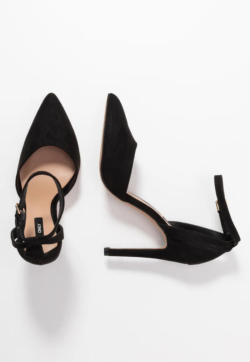 ONLY BLACK POINTED TOE ANKLE STRAP HEELS