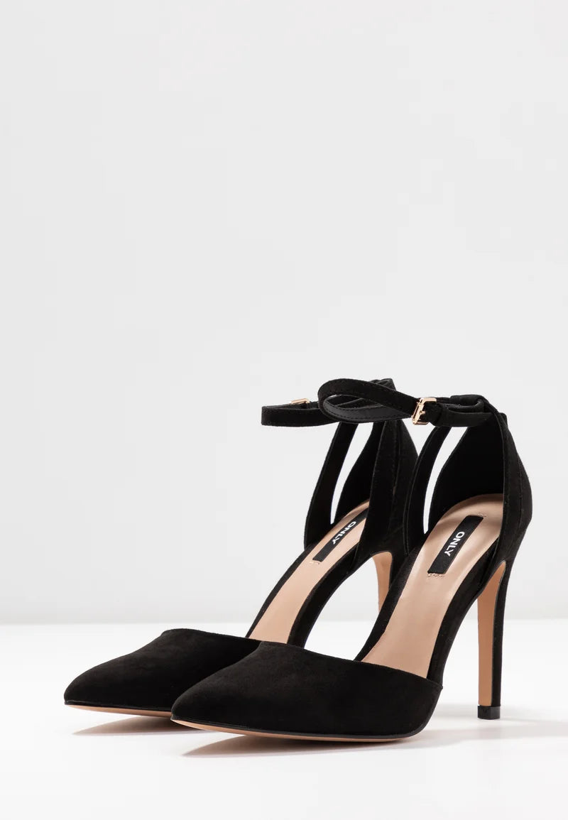 ONLY BLACK POINTED TOE ANKLE STRAP HEELS