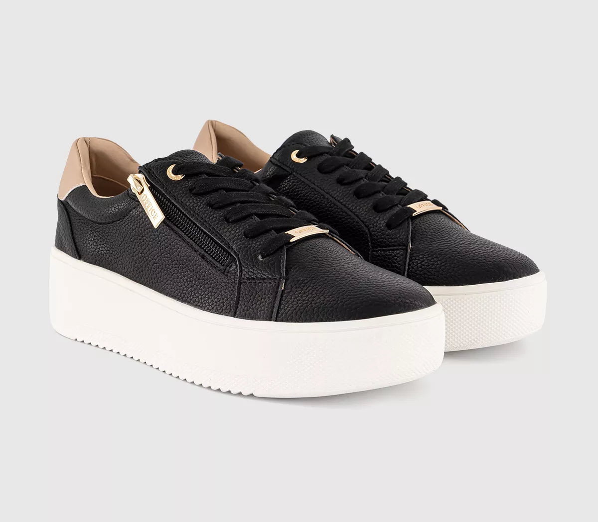 Office Platform Zip Detail Sneakers in Black