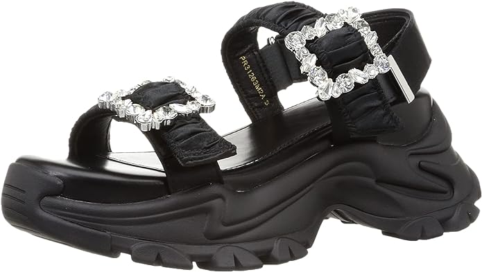 RANDA EMBELLISHED BUCKLE RUCHED SANDAL IN BLACK