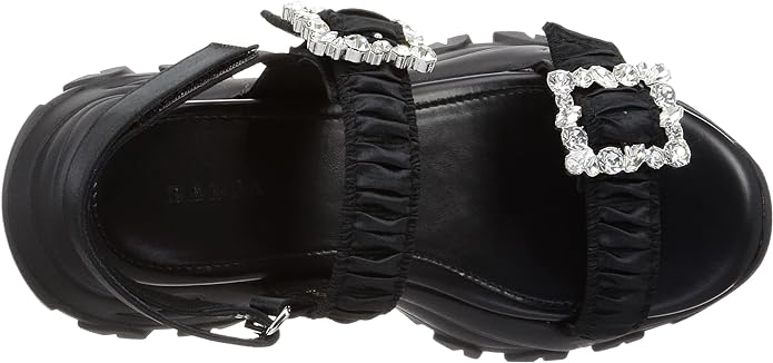 RANDA EMBELLISHED BUCKLE RUCHED SANDAL IN BLACK