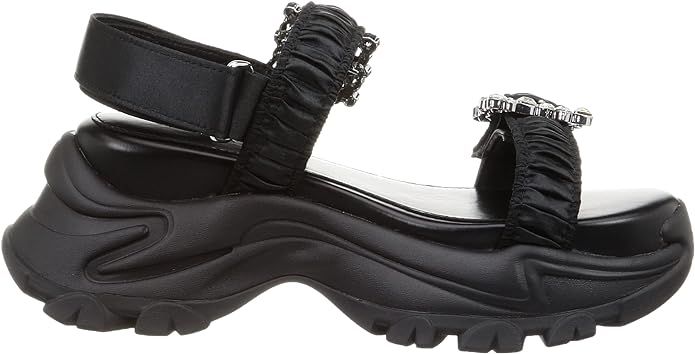 RANDA EMBELLISHED BUCKLE RUCHED SANDAL IN BLACK