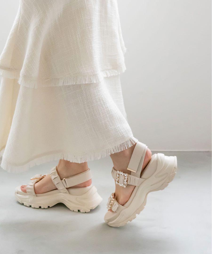 RANDA EMBELLISHED BUCKLE RUCHED SANDAL IN CREAM