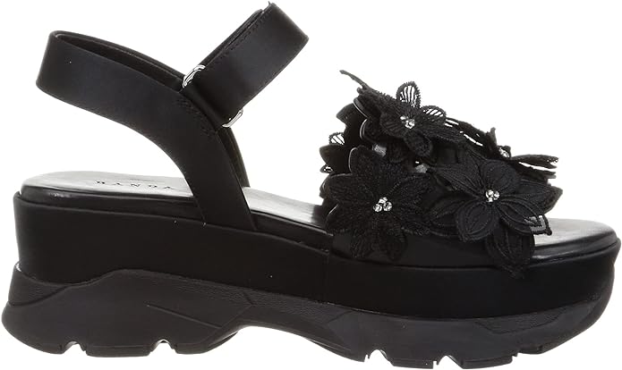 RANDA LACE DETAIL VELCRO SANDAL IN BLACK