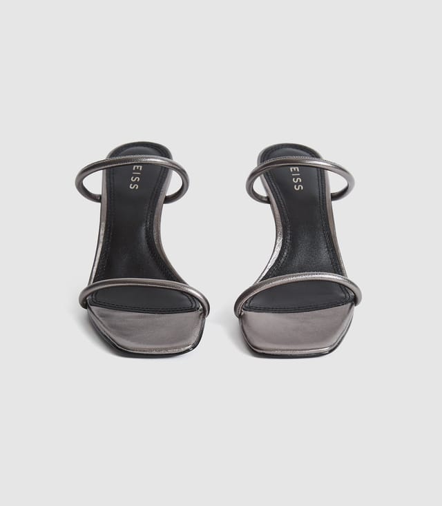 REISS GUNMETAL LEATHER STRAPPY MULE