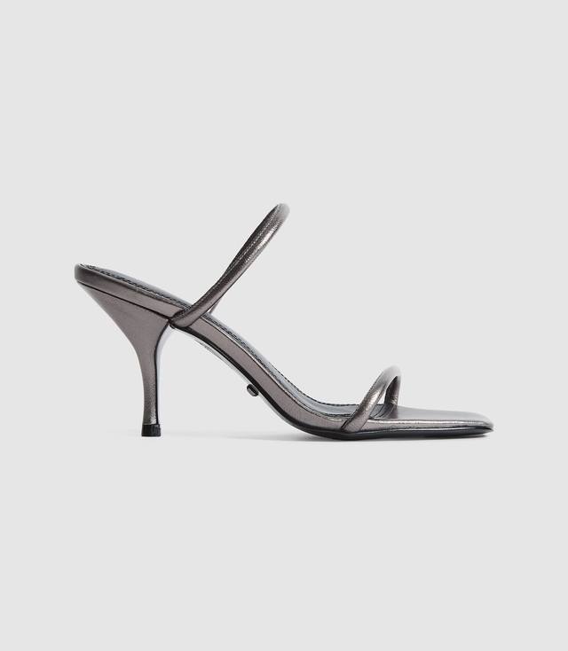 REISS GUNMETAL LEATHER STRAPPY MULE