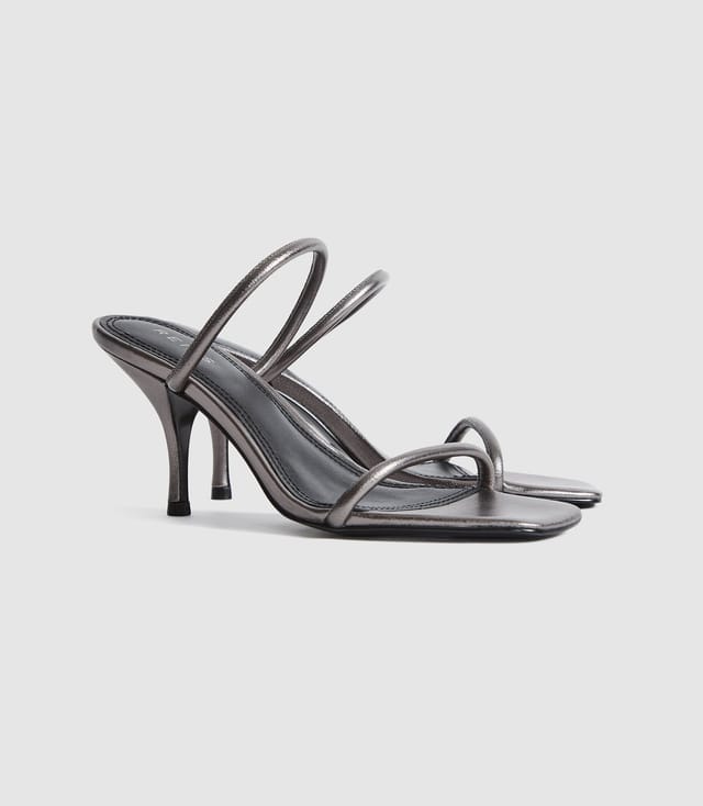 REISS GUNMETAL LEATHER STRAPPY MULE