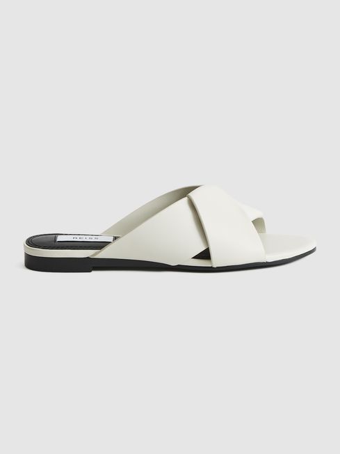 REISS OFF-WHITE CROSS STRAP SLIDE