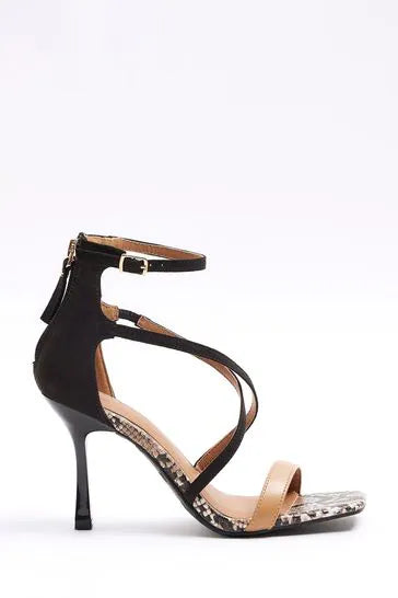 River Island Strappy Heeled Sandal in Black/Brown
