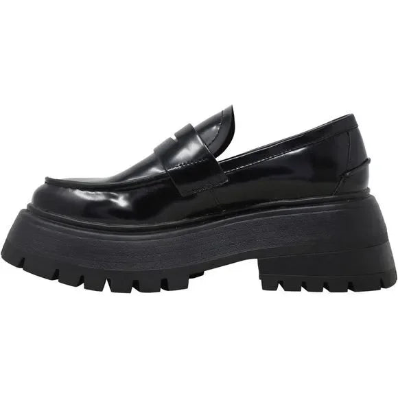 STEVE MADDEN BLACK CHUNKY LOAFERS