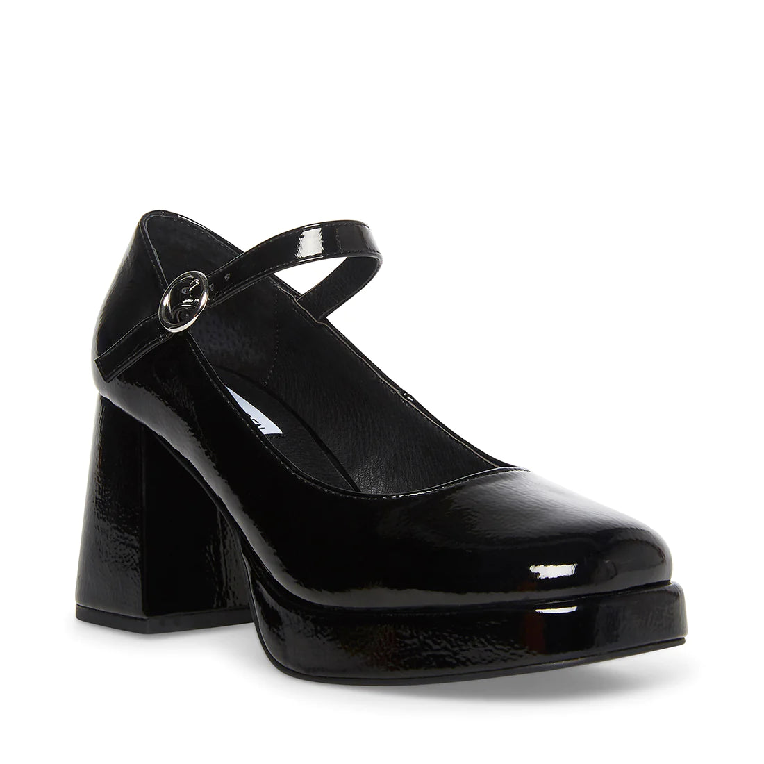STEVE MADDEN BLACK CRINKLE PATENT LEATHER MARYJANES
