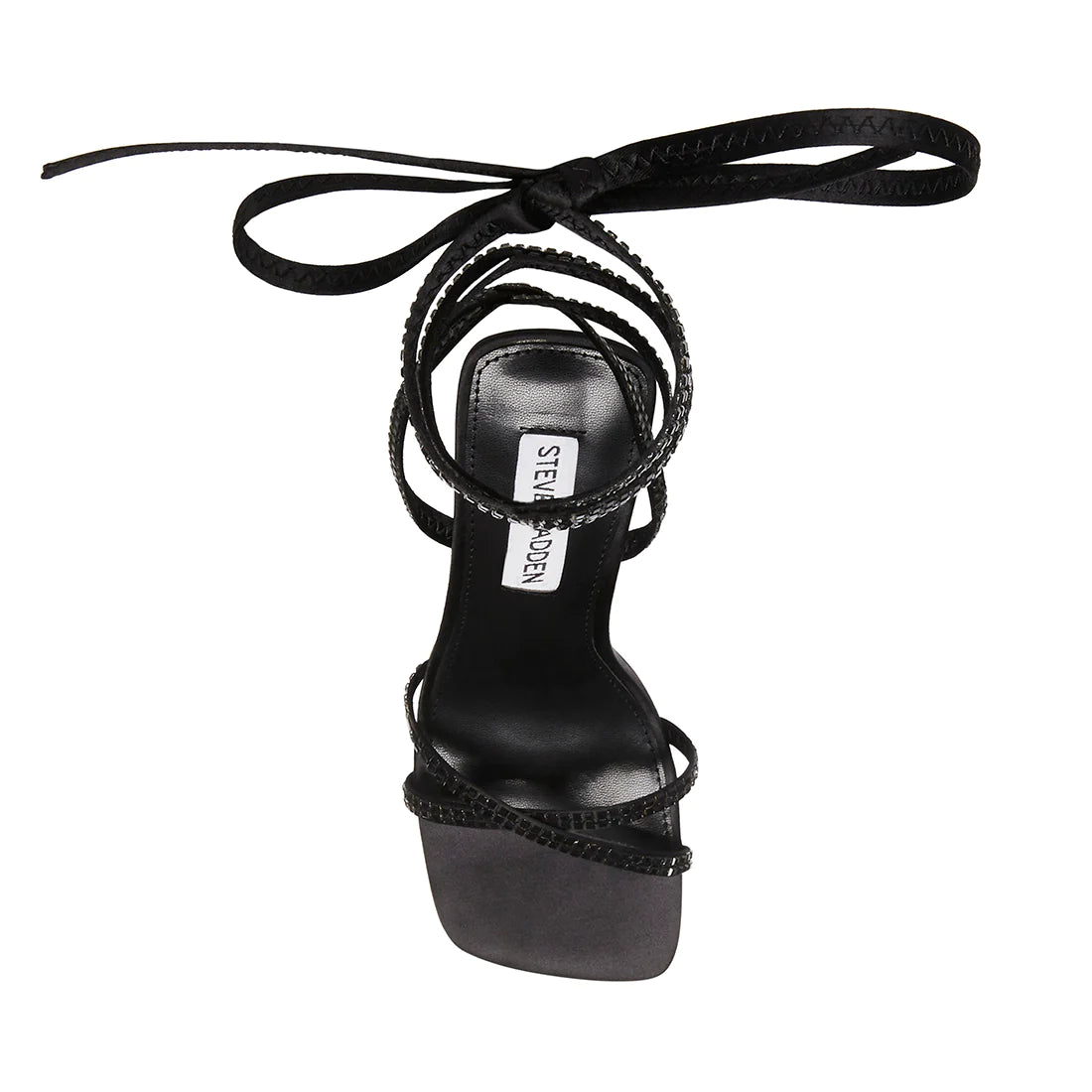 STEVE MADDEN BLACK EMBELLISHED STRAP ANKLE-TIE SANDAL