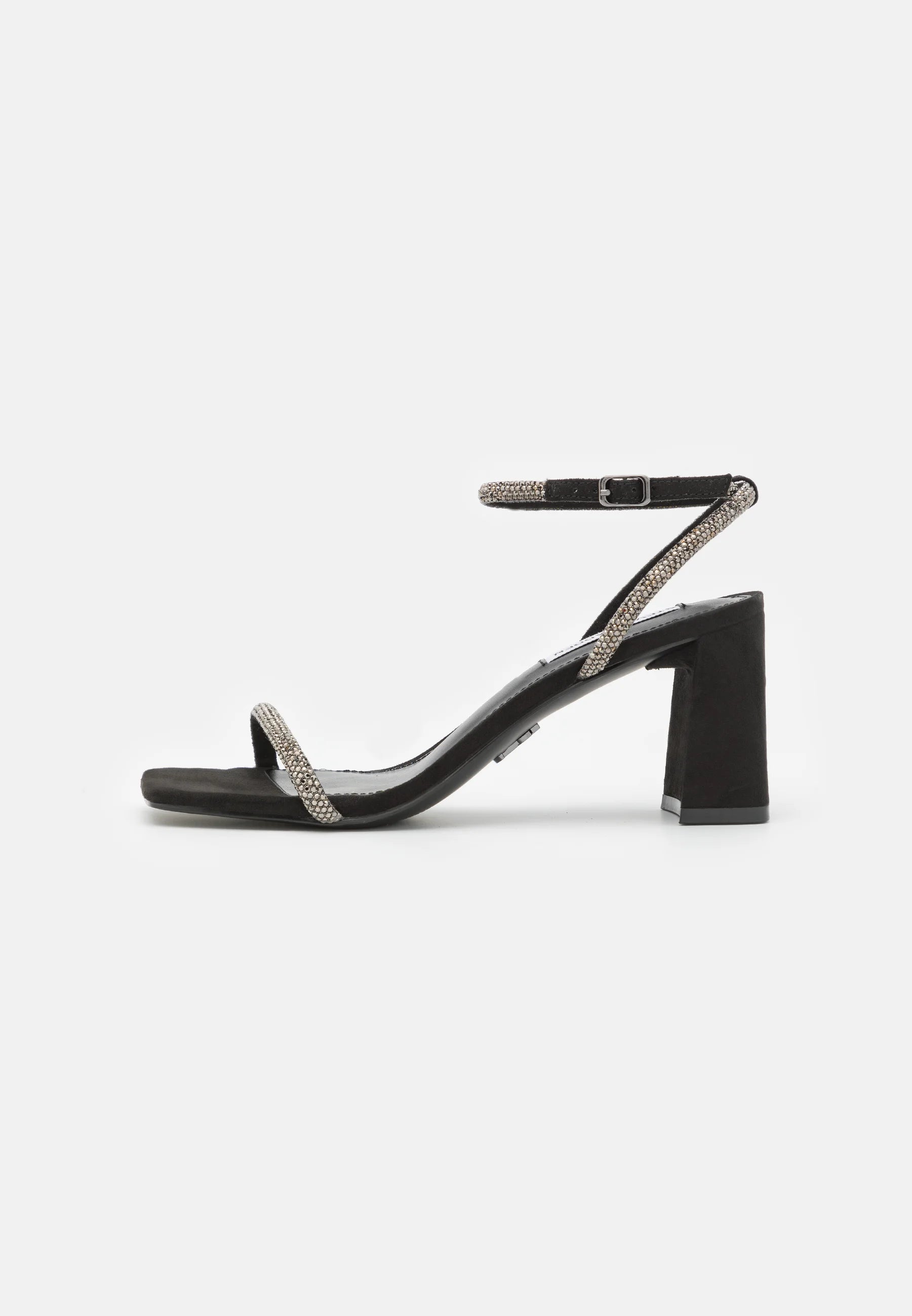 STEVE MADDEN BLACK EMBELLISHED STRAP WRAP-AROUND BLOCK HEEL