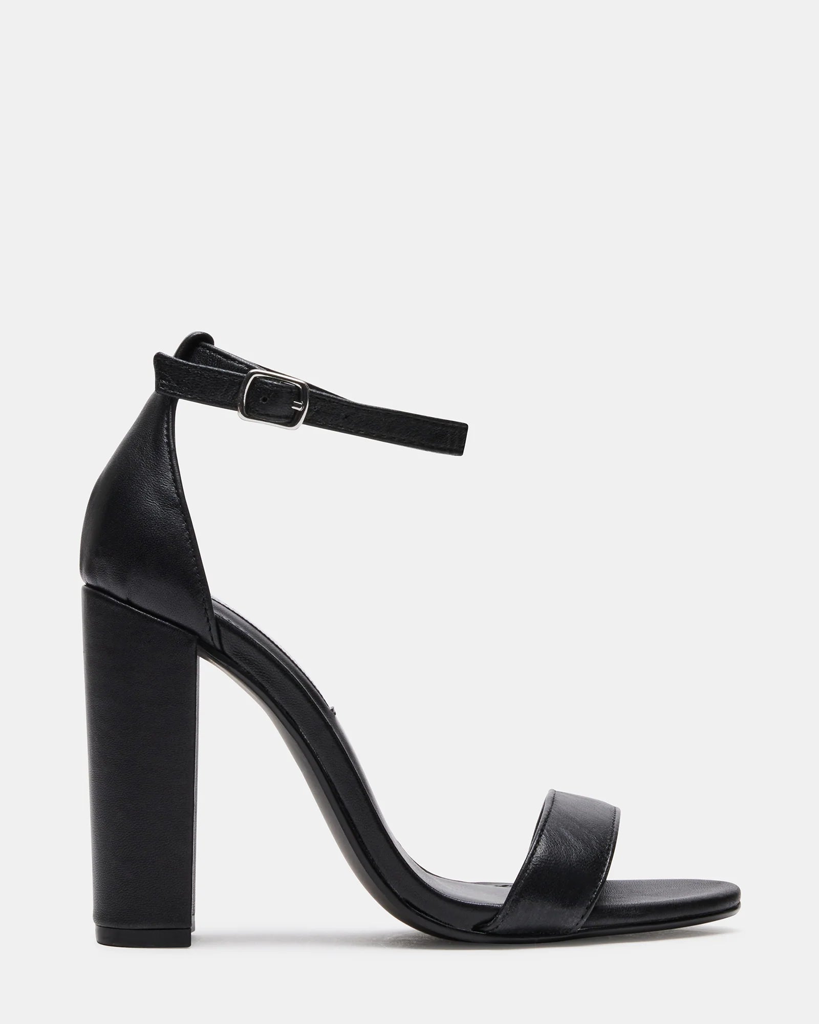 STEVE MADDEN BLACK LEATHER ANKLE STRAP BLOCK HEEL SANDAL