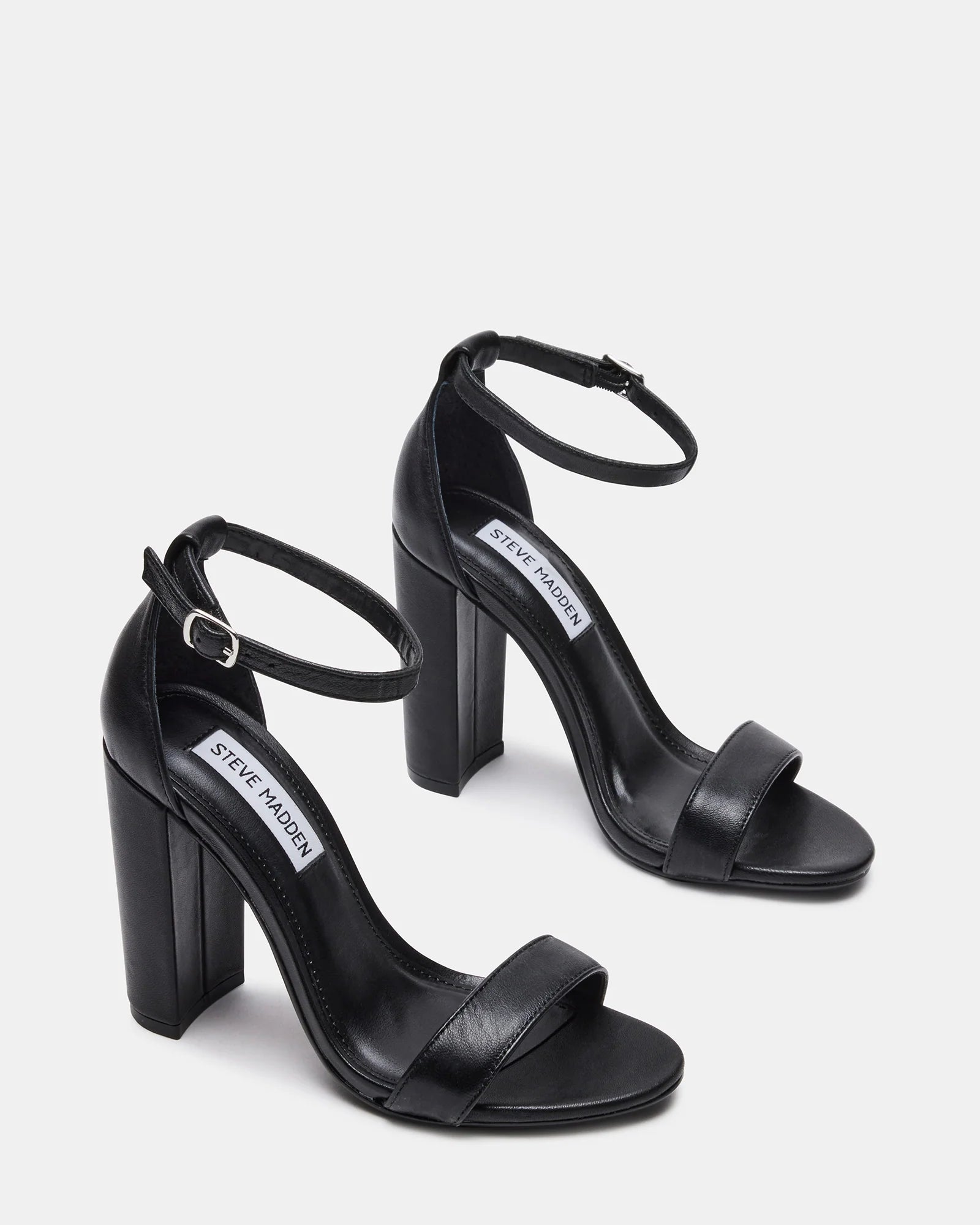 STEVE MADDEN BLACK LEATHER ANKLE STRAP BLOCK HEEL SANDAL