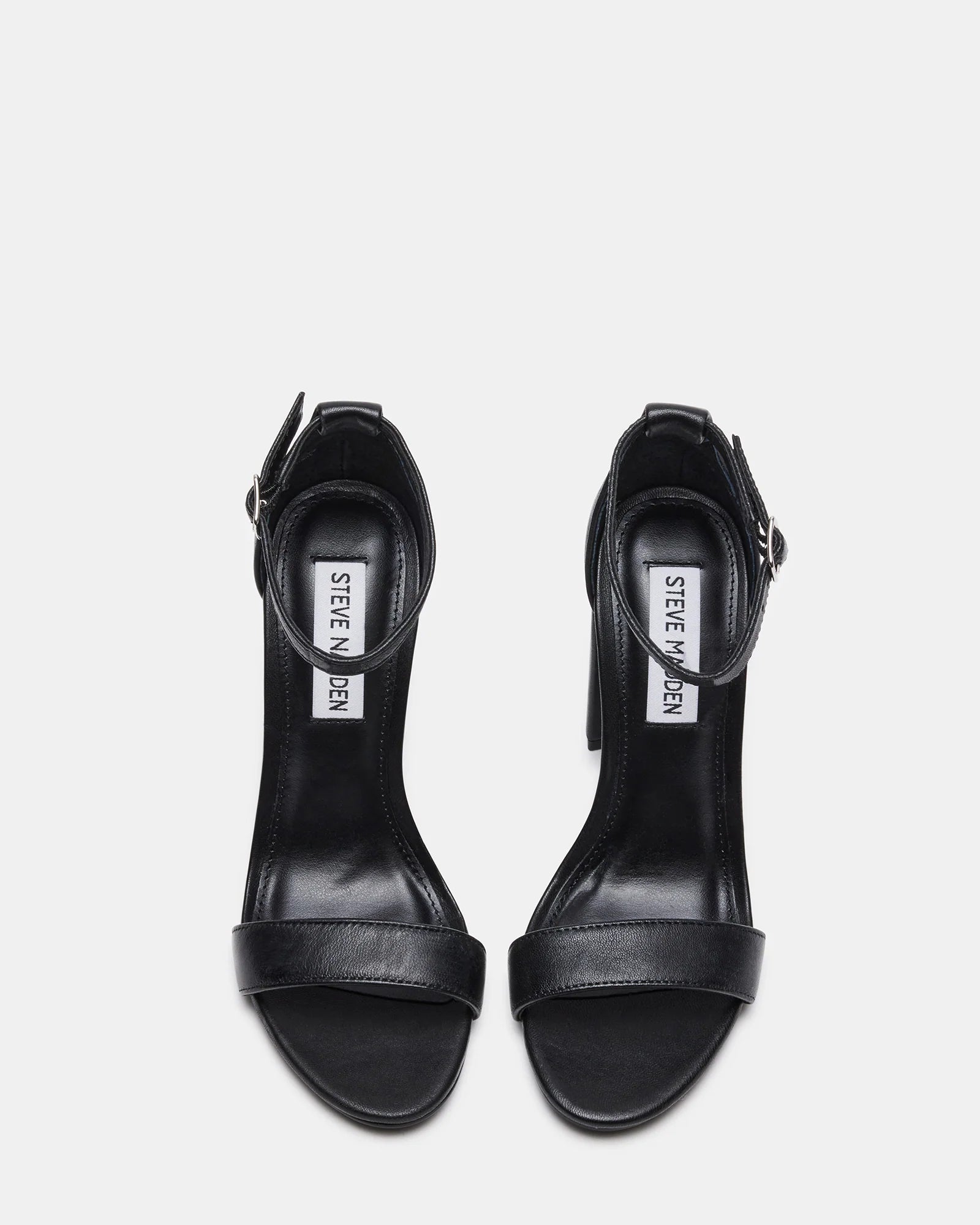 STEVE MADDEN BLACK LEATHER ANKLE STRAP BLOCK HEEL SANDAL