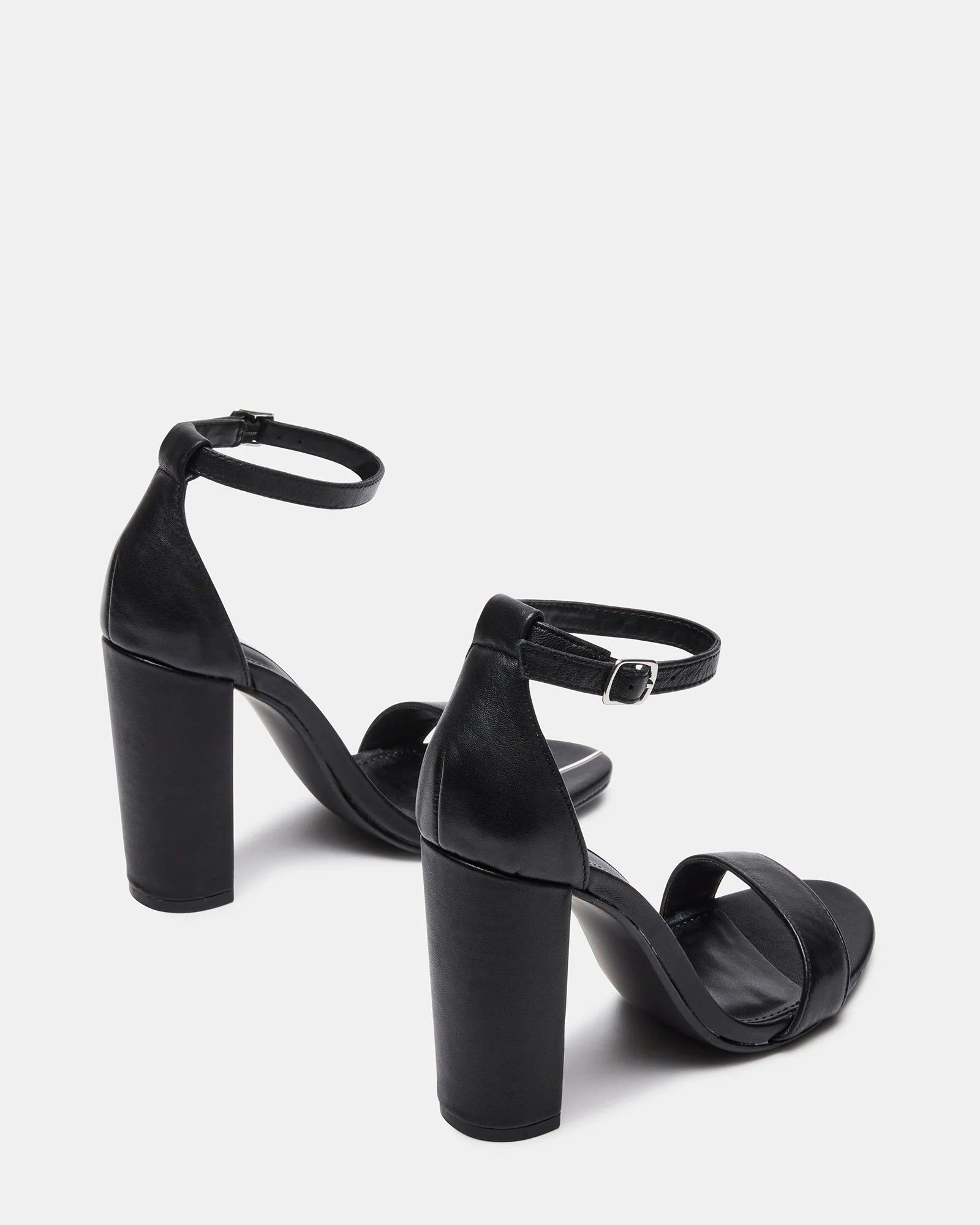 STEVE MADDEN BLACK LEATHER ANKLE STRAP BLOCK HEEL SANDAL