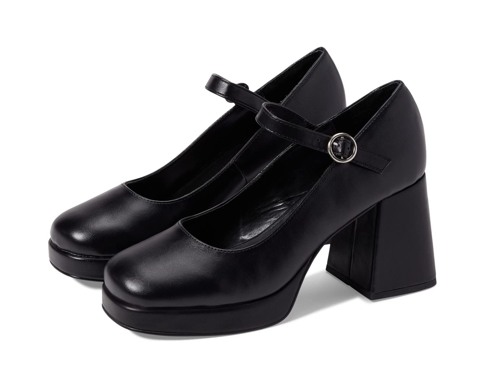 STEVE MADDEN BLACK LEATHER MARYJANES