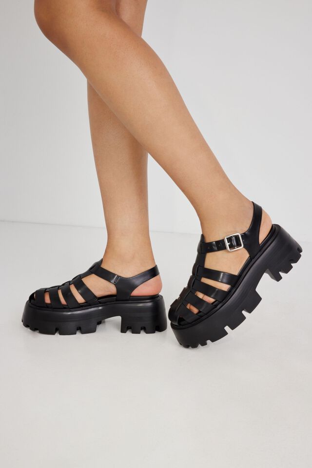 STEVE MADDEN BLACK MULTI STRAP CHUNKY SANDAL