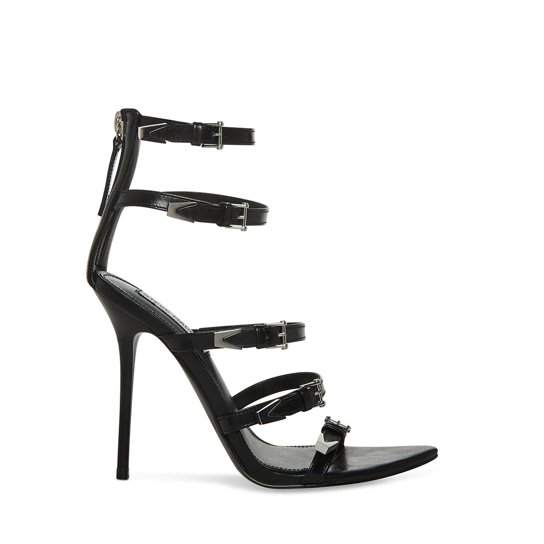STEVE MADDEN BLACK MULTI STRAP ZIP STILLETO
