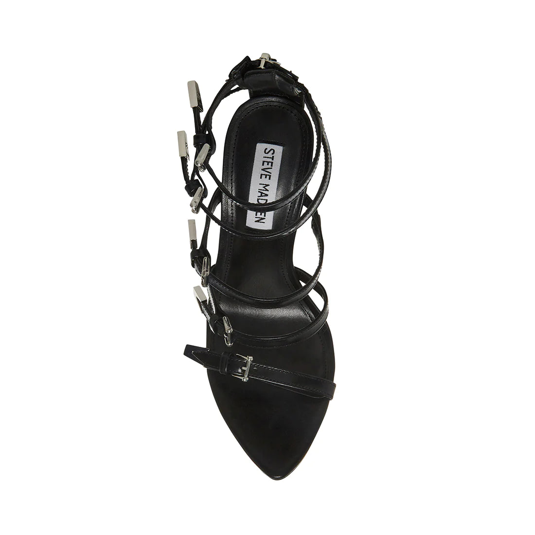 STEVE MADDEN BLACK MULTI STRAP ZIP STILLETO