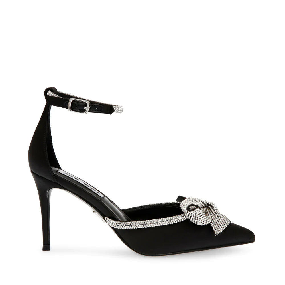 STEVE MADDEN BLACK SATIN BOW DETAIL EMBELLISHED PUMP