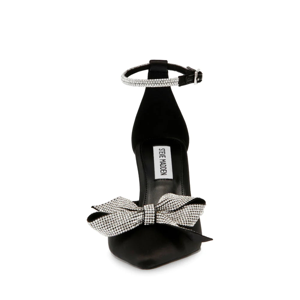 STEVE MADDEN BLACK SATIN BOW DETAIL EMBELLISHED PUMP