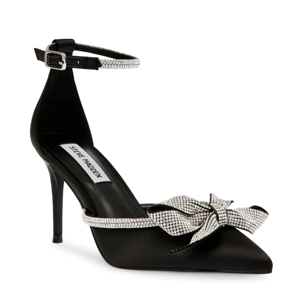 STEVE MADDEN BLACK SATIN BOW DETAIL EMBELLISHED PUMP