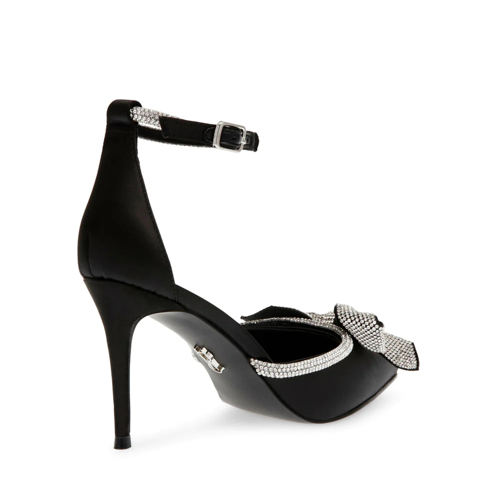 STEVE MADDEN BLACK SATIN BOW DETAIL EMBELLISHED PUMP