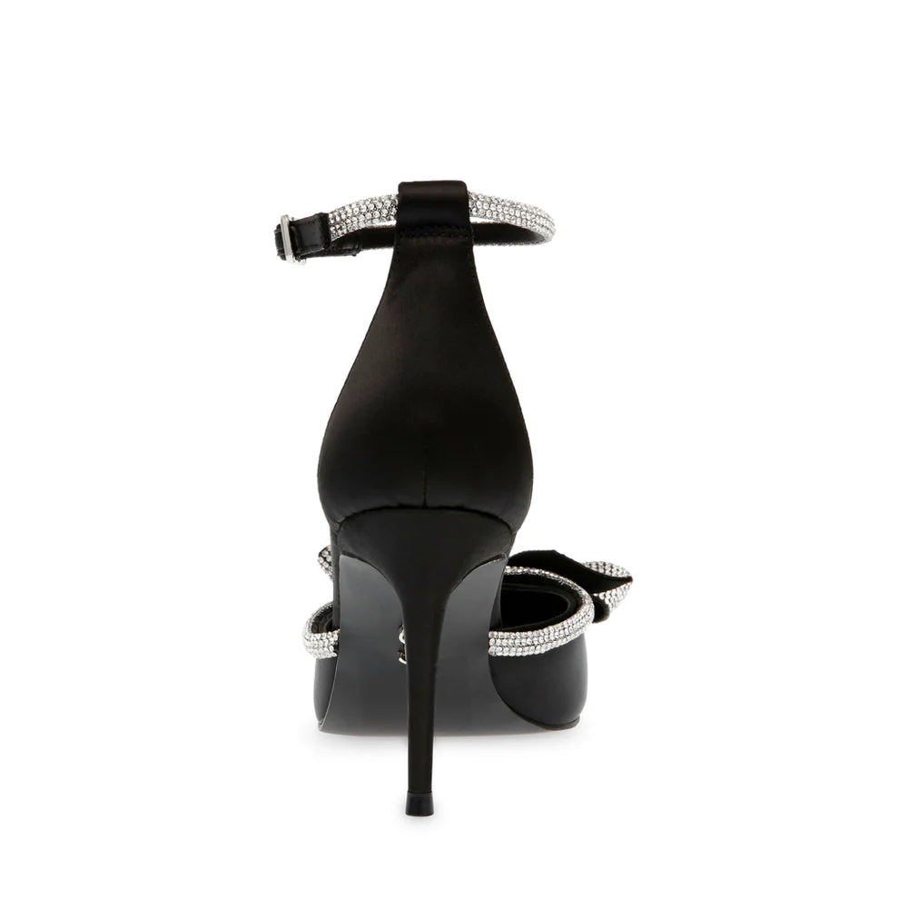STEVE MADDEN BLACK SATIN BOW DETAIL EMBELLISHED PUMP