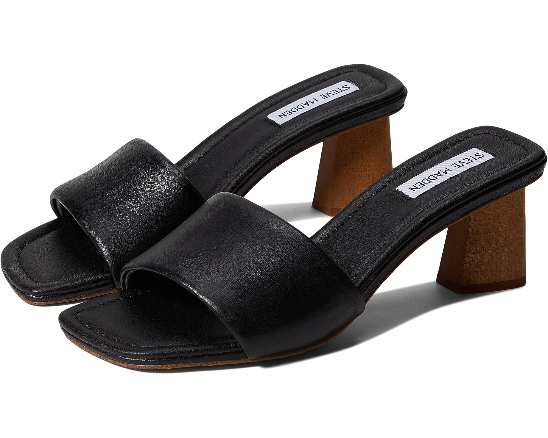 STEVE MADDEN BLACK SQUARE TOE BLOCK HEEL MULE