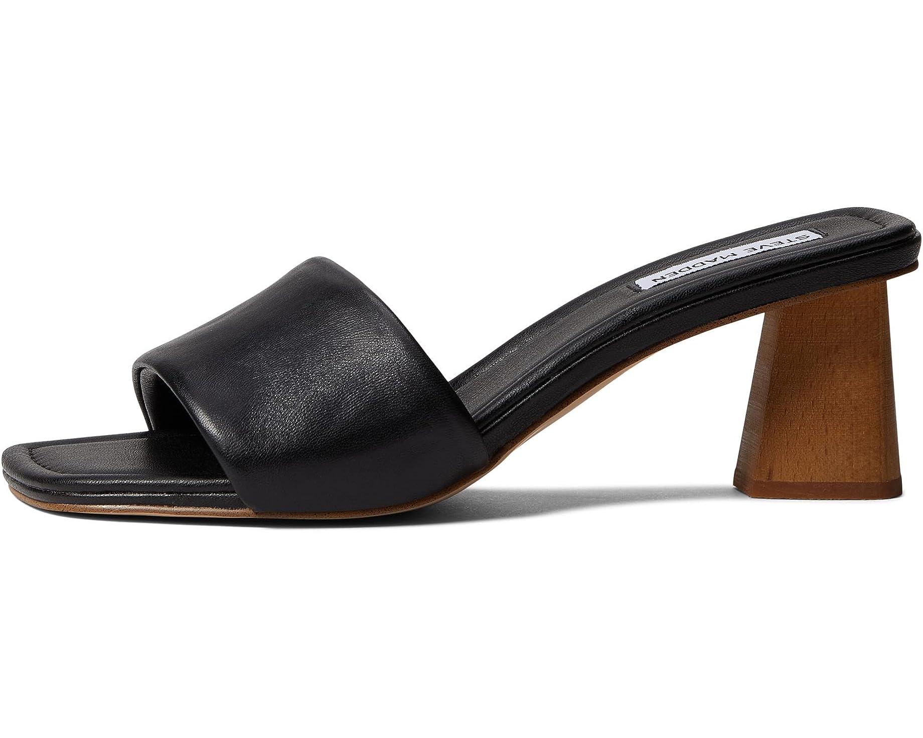 STEVE MADDEN BLACK SQUARE TOE BLOCK HEEL MULE