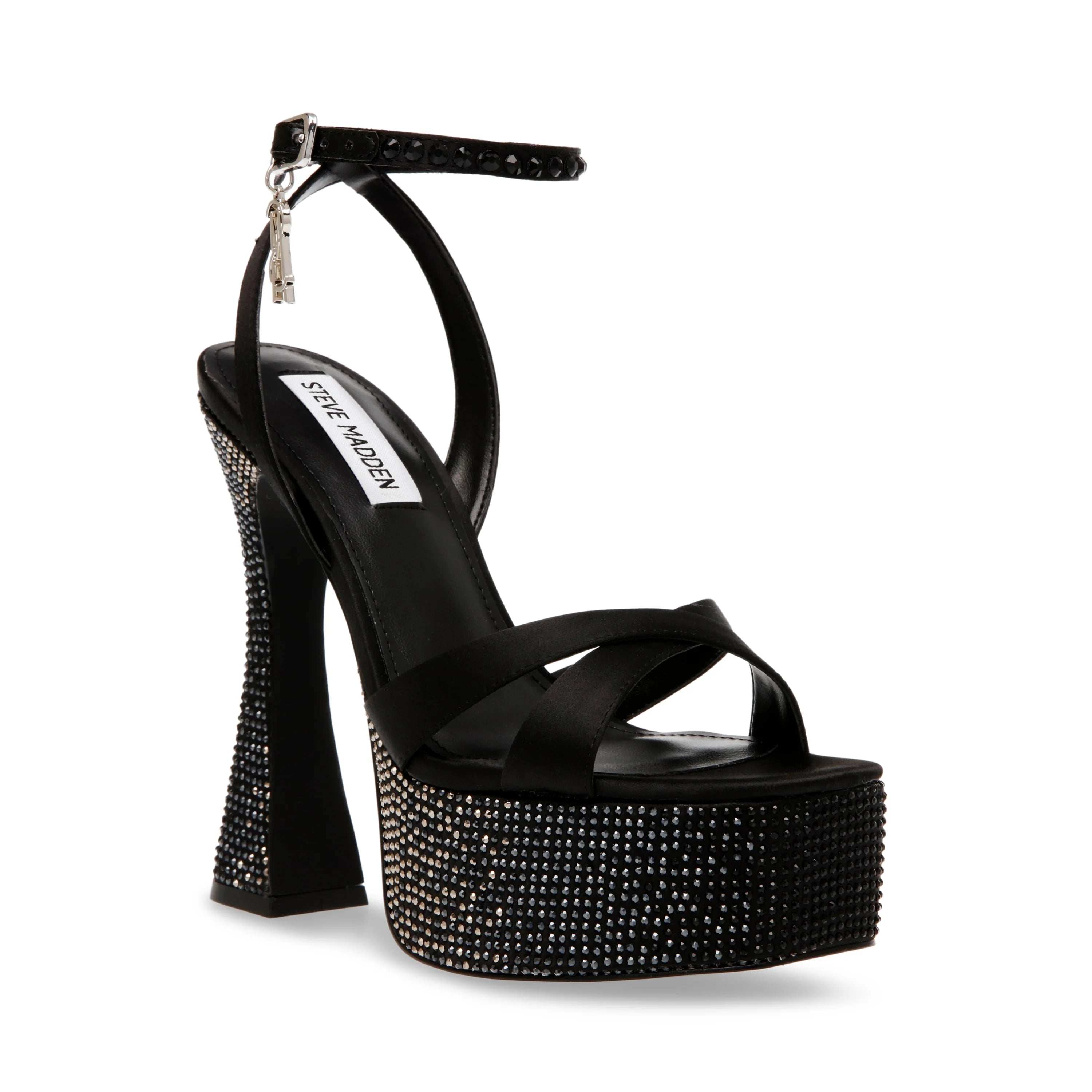 STEVE MADDEN BLACK STUDDED PLATFORM HEELED SANDAL