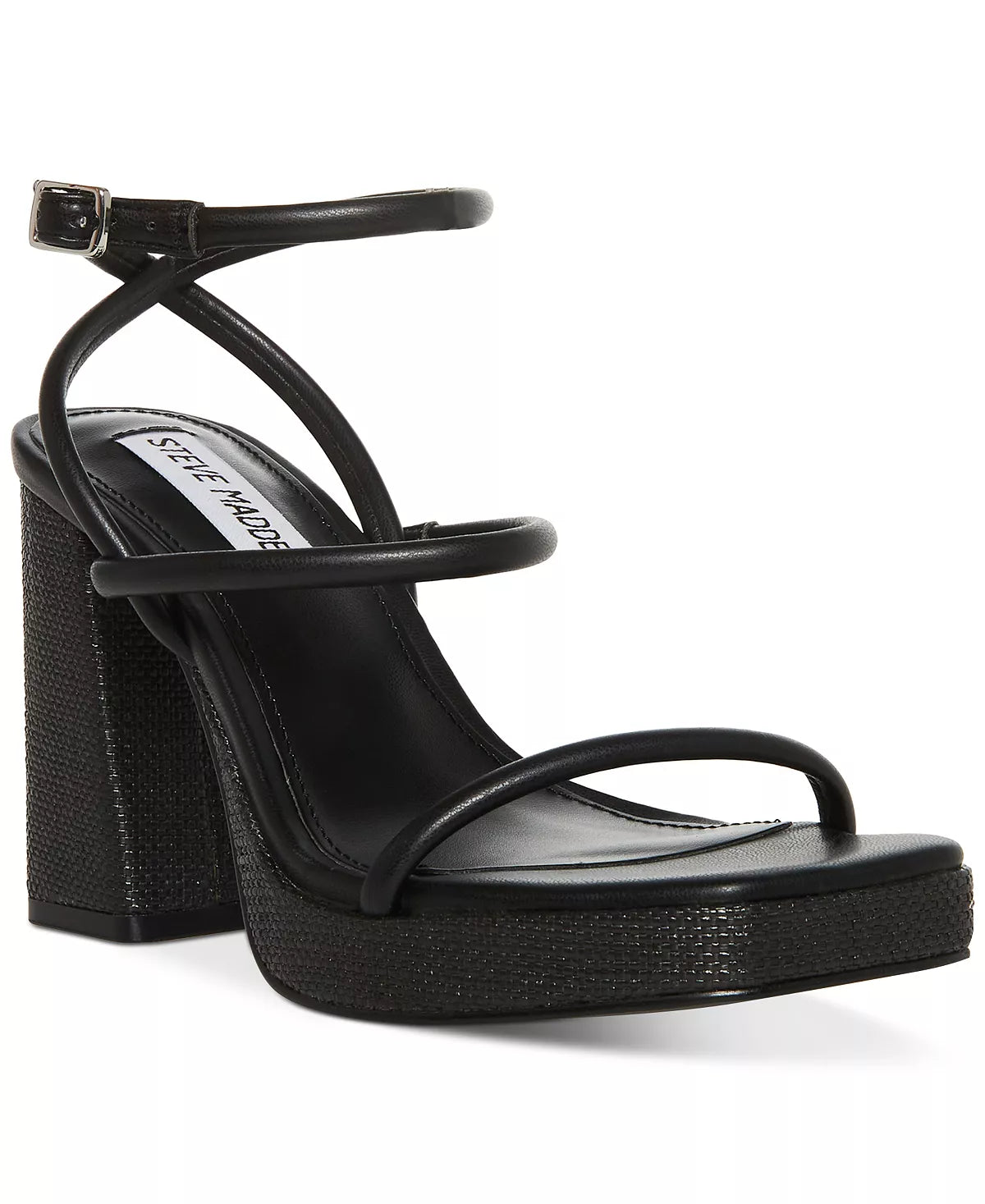 STEVE MADDEN BLACK TUBE STRAP PLATFORM BLOCK HEEL SANDAL