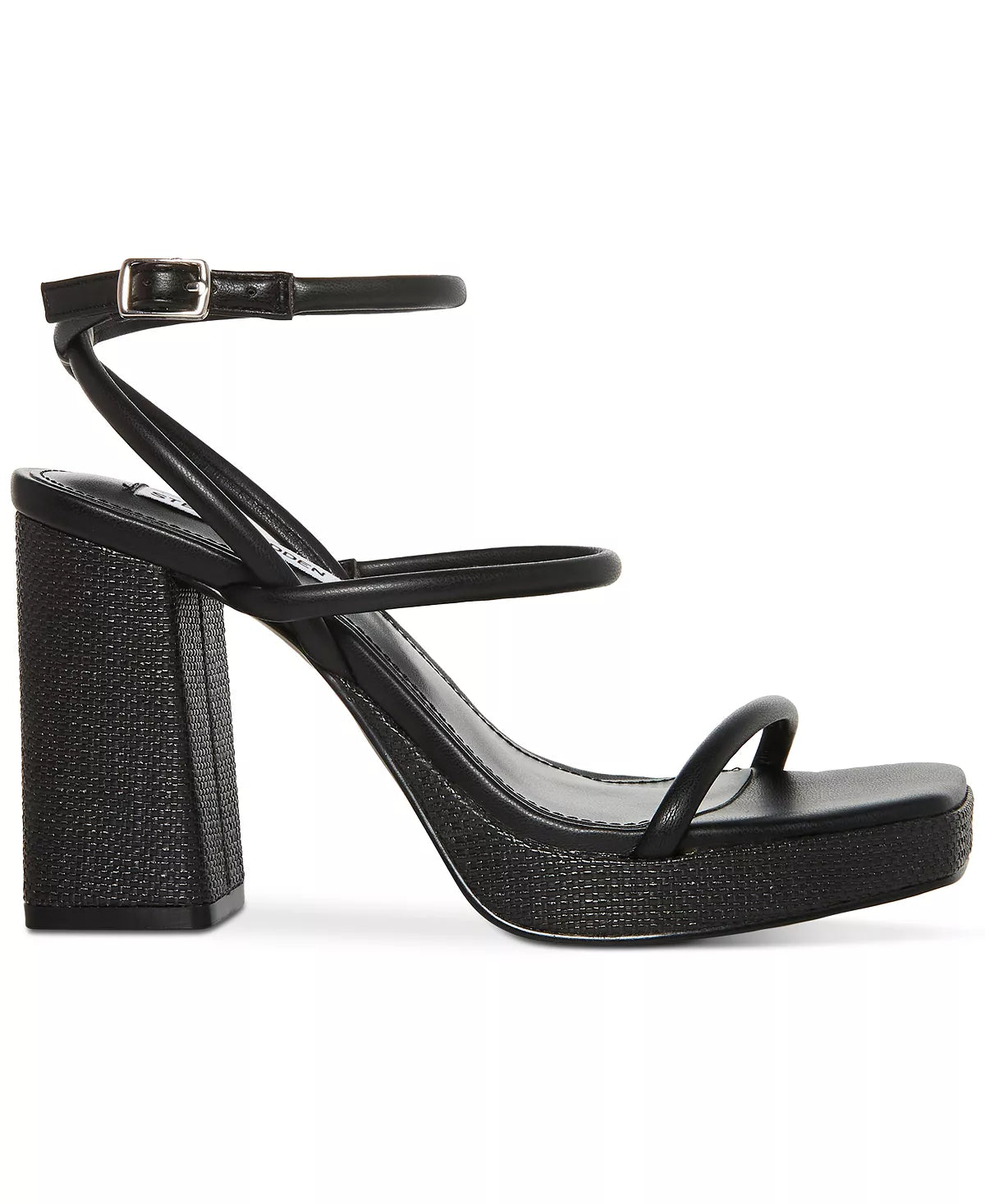 STEVE MADDEN BLACK TUBE STRAP PLATFORM BLOCK HEEL SANDAL