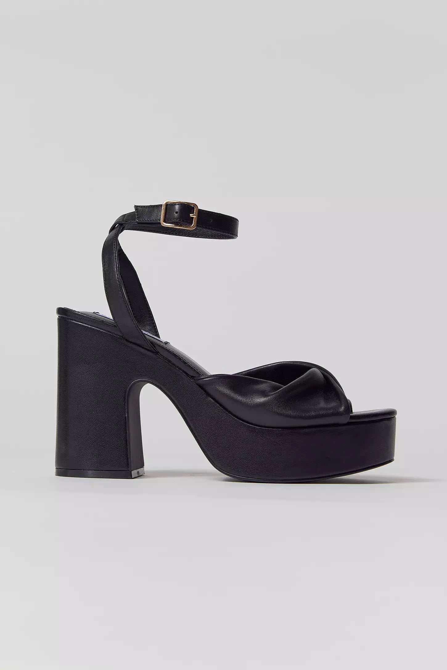 STEVE MADDEN BLACK TWISTED STRAP BLOCK HEEL SANDAL