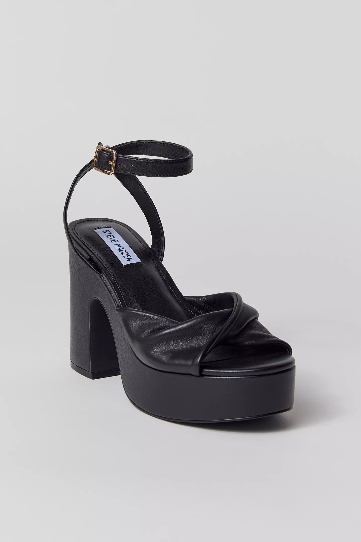 STEVE MADDEN BLACK TWISTED STRAP BLOCK HEEL SANDAL