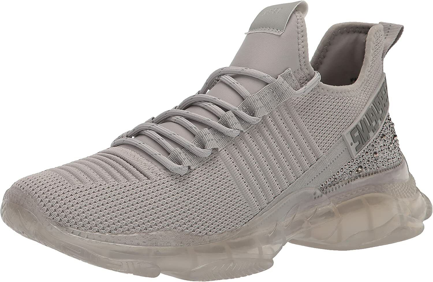 STEVE MADDEN GREY EMBELLISHED LACE-UP SNEAKERS
