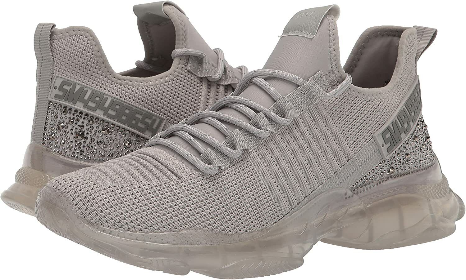 STEVE MADDEN GREY EMBELLISHED LACE-UP SNEAKERS