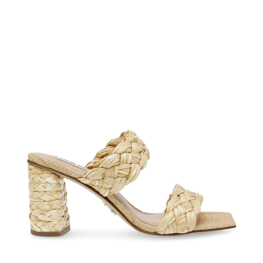 STEVE MADDEN NATURAL RAFFIA BLOCK HEEL MULE