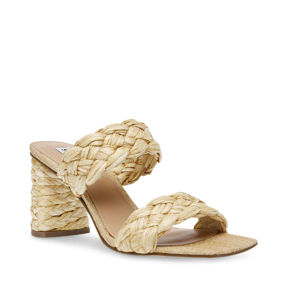 STEVE MADDEN NATURAL RAFFIA BLOCK HEEL MULE