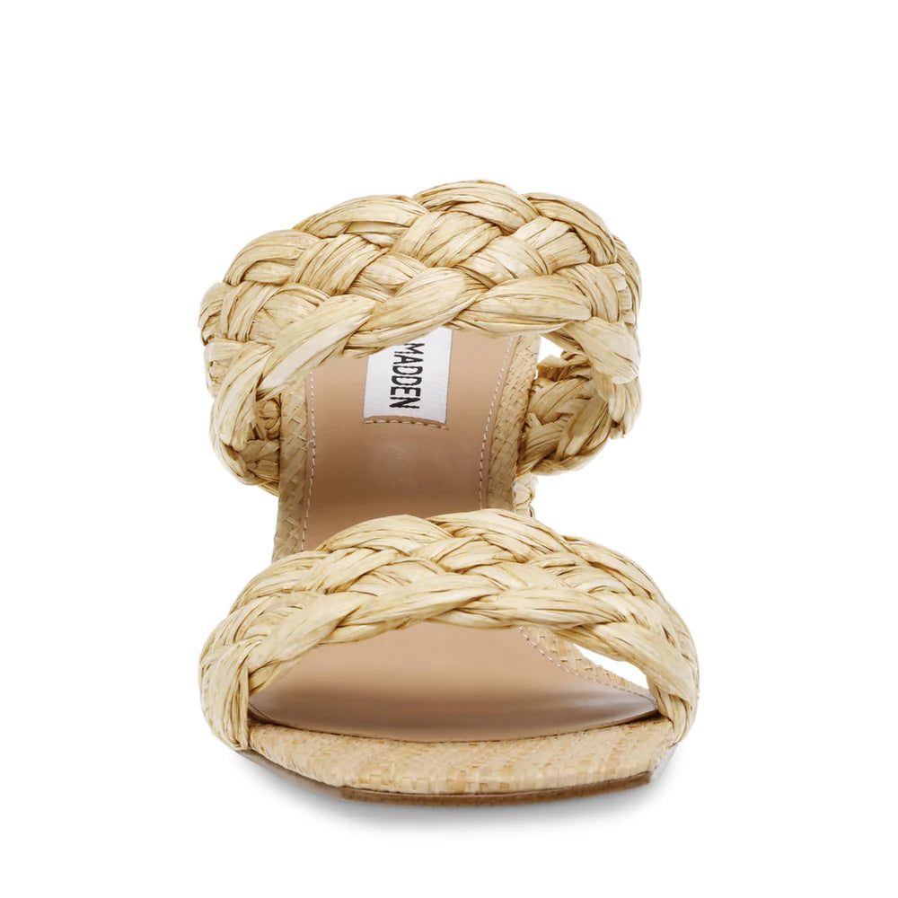 STEVE MADDEN NATURAL RAFFIA BLOCK HEEL MULE