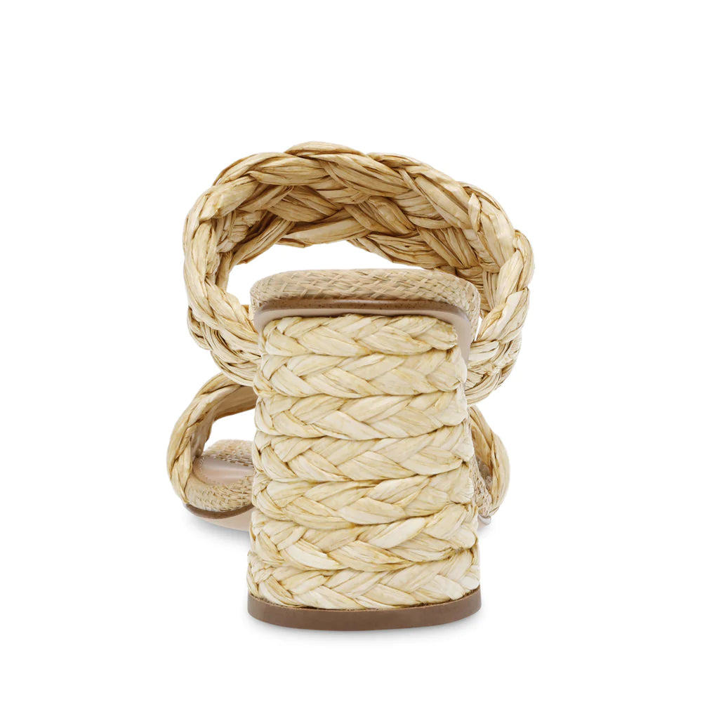 STEVE MADDEN NATURAL RAFFIA BLOCK HEEL MULE