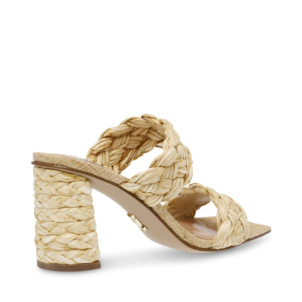 STEVE MADDEN NATURAL RAFFIA BLOCK HEEL MULE
