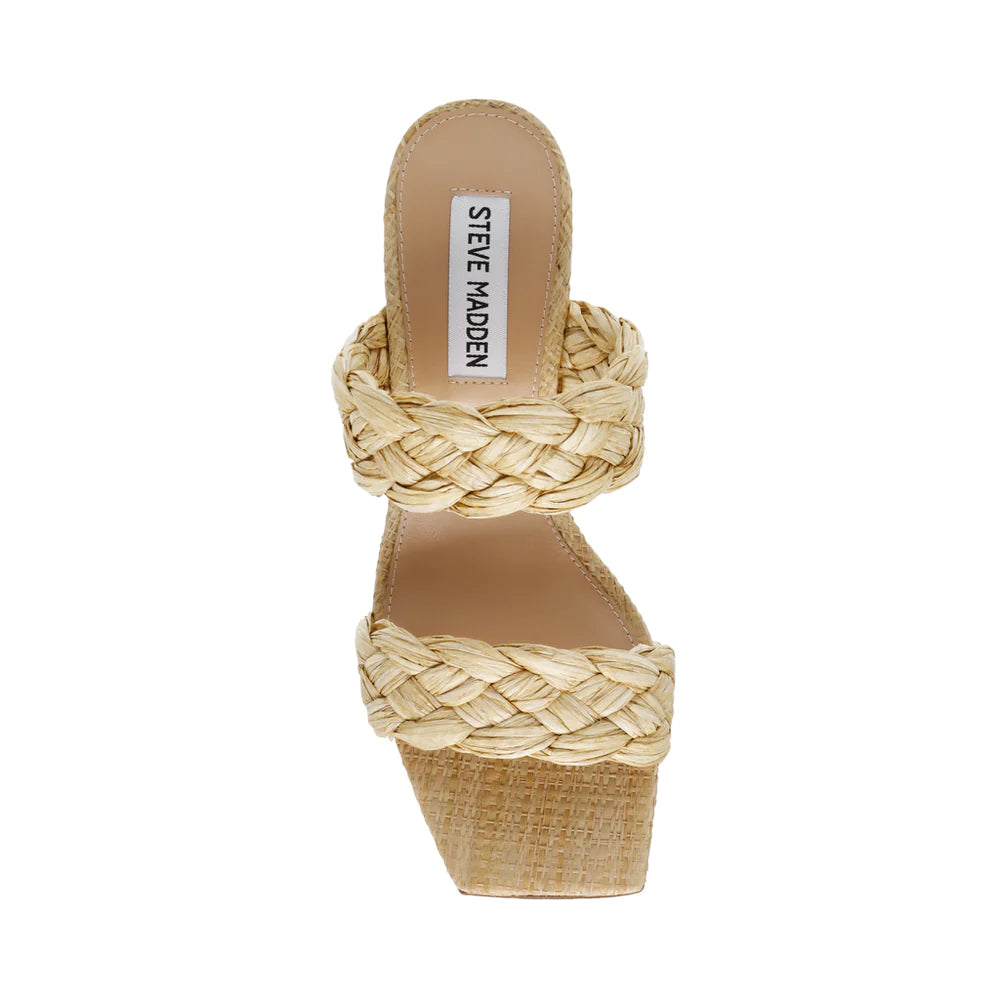 STEVE MADDEN NATURAL RAFFIA BLOCK HEEL MULE