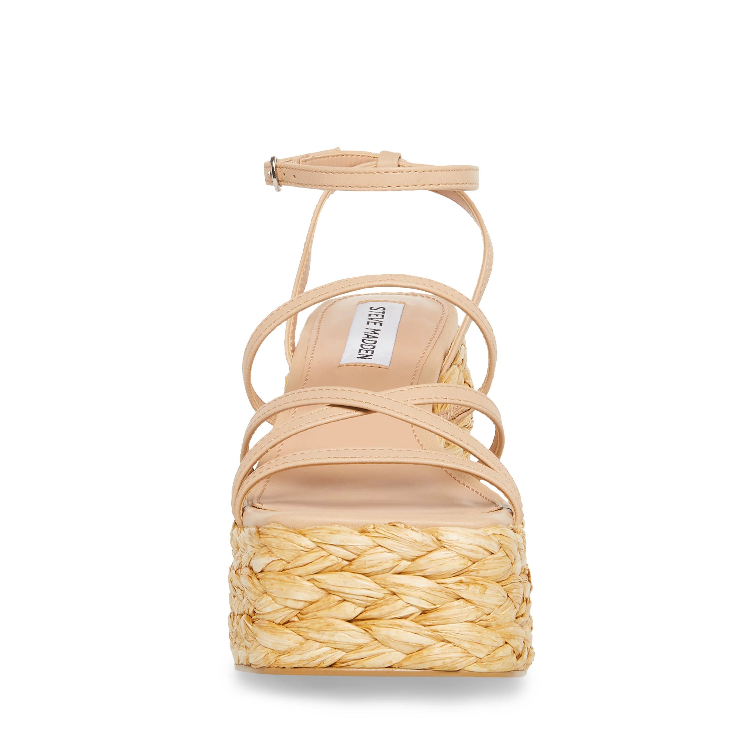 STEVE MADDEN NUDE FAUX RAFFIA PLATFORM BLOCK HEEL SANDAL