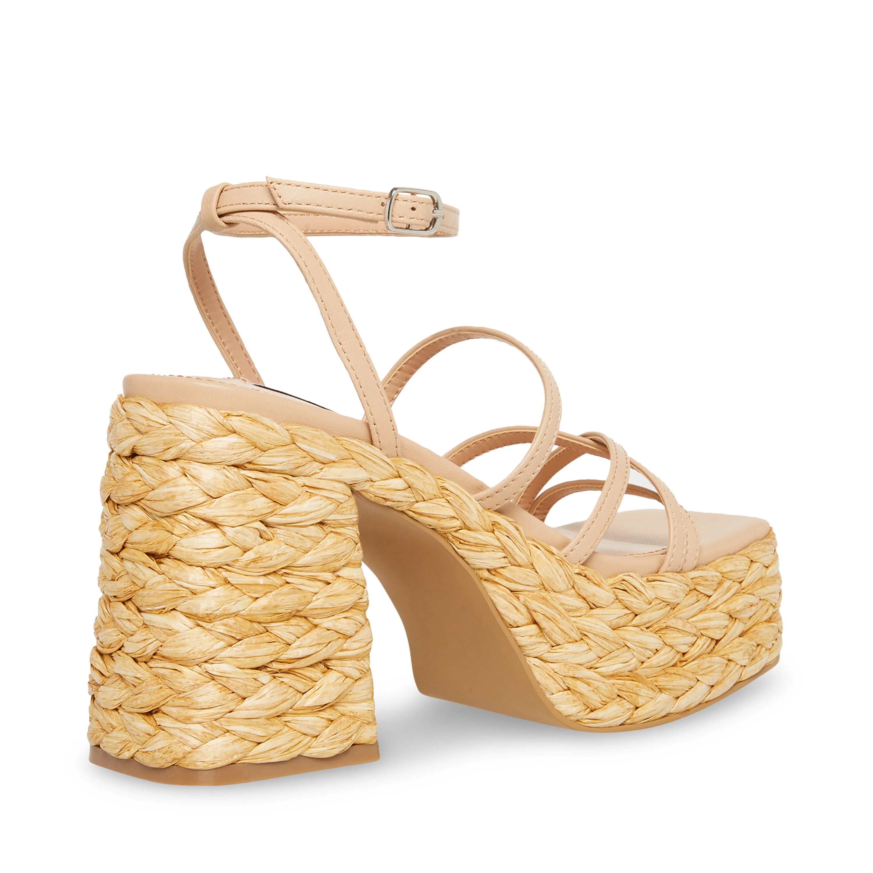 STEVE MADDEN NUDE FAUX RAFFIA PLATFORM BLOCK HEEL SANDAL