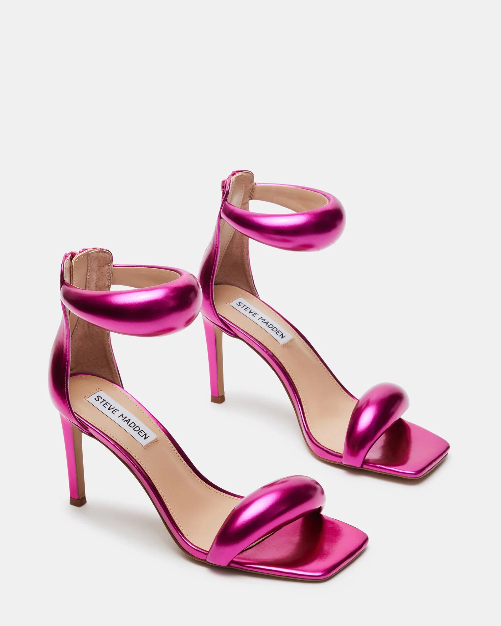 STEVE MADDEN PINK PADDED STRAP METALLIC SANDAL